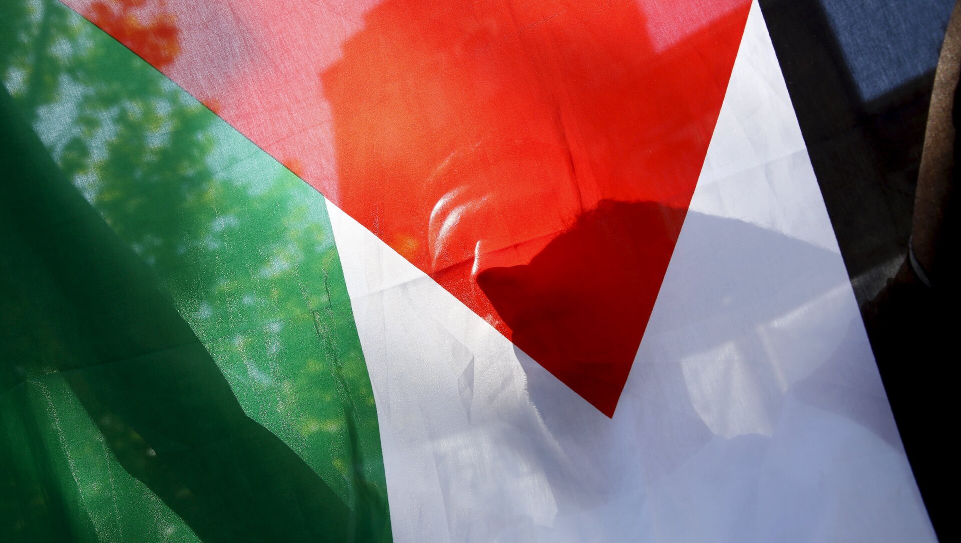 A Palestinian refugee holds the flag of Palestine during a protest in Madrid, Spain, July 21, 2015 - اسپوتنیک افغانستان  , 1920, 19.05.2021