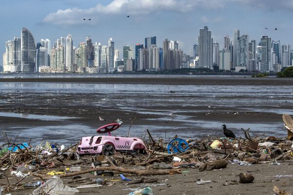 زباله های جاگذاشته از استراحت کنندگان در ساحل پاناما - اسپوتنیک افغانستان  