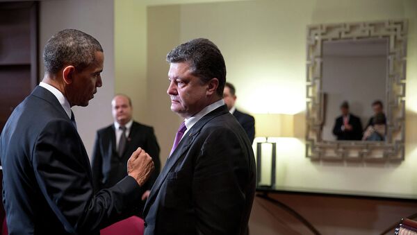 بارک اوباما رئیس جمهور امریکا در ملاقات با پتیر پوروشینکو رهبر اوکراین - اسپوتنیک افغانستان  