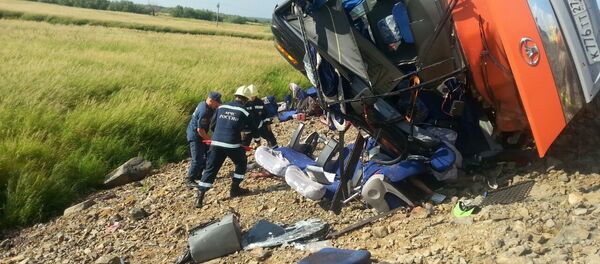 Сотрудники МЧС России работают на месте дорожно-транспортного происшествия на трассе Хабаровск-Комсомольск-на-Амуре - اسپوتنیک افغانستان  