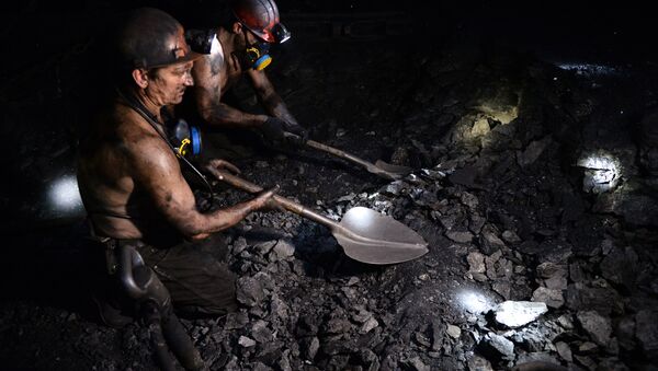 A miner works at the Kalinovskaya-Vostochnaya coal mine in the eastern Ukrainian city of Makeevka near Donetsk - اسپوتنیک افغانستان  