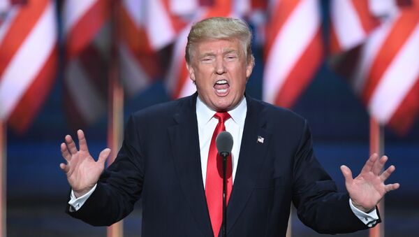 US Republican presidential candidate Donald Trump accepts the nomination on the last day of the Republican National Convention on July 21, 2016, in Cleveland, Ohio. - اسپوتنیک افغانستان  