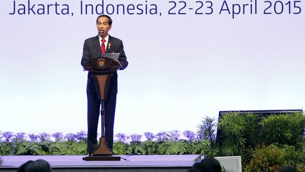 Indonesia's President Joko Widodo delivers a speech during the opening ceremony of the Asian African Conference - اسپوتنیک افغانستان  