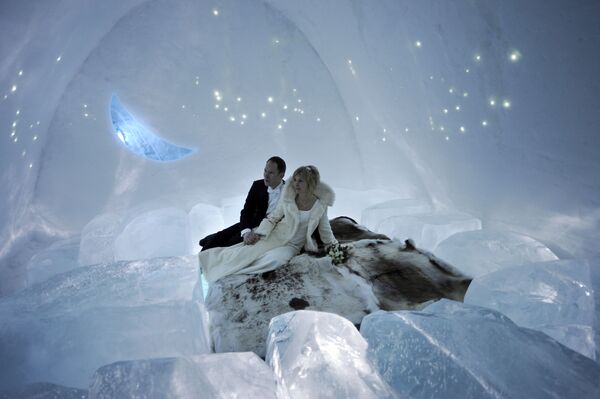 عروس داماد در رستوران در سویدن که از یخ ساخته شده - اسپوتنیک افغانستان  