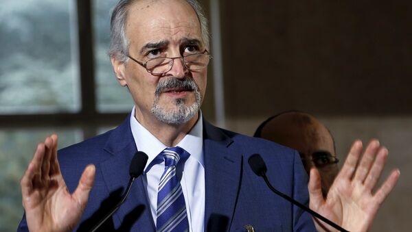 Syrian government's head of delegation, Bashar al-Jaafari attends a news conference after a meeting on Syria at the European headquarters of the United Nations in Geneva, Switzerland, March 21, 2016 - اسپوتنیک افغانستان  