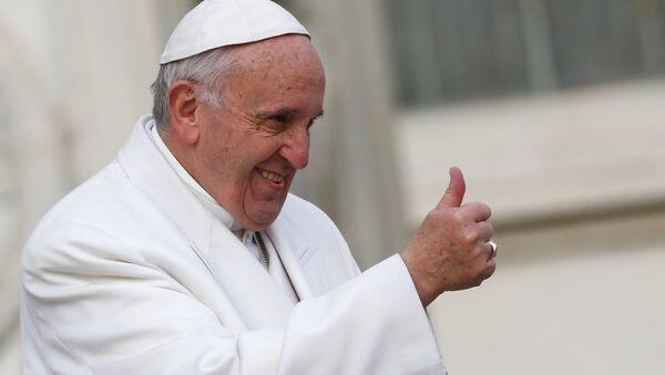 Pope Francis gestures during a special audience to celebrate a Jubilee day for the mystic saint Padre Pio in Saint Peter's Square at the Vatican February 6, 2016. - اسپوتنیک افغانستان  