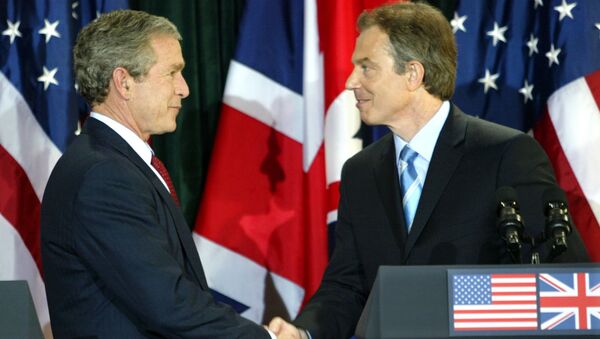 Встреча президента США Джорджа Буша-мл. и премьер-министра Великобритании Тони Блэра, архивный снимок - اسپوتنیک افغانستان  