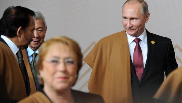 Владимир Путин в накидке из викуньи на саммите АТЭС в Лиме, Перу - اسپوتنیک افغانستان  